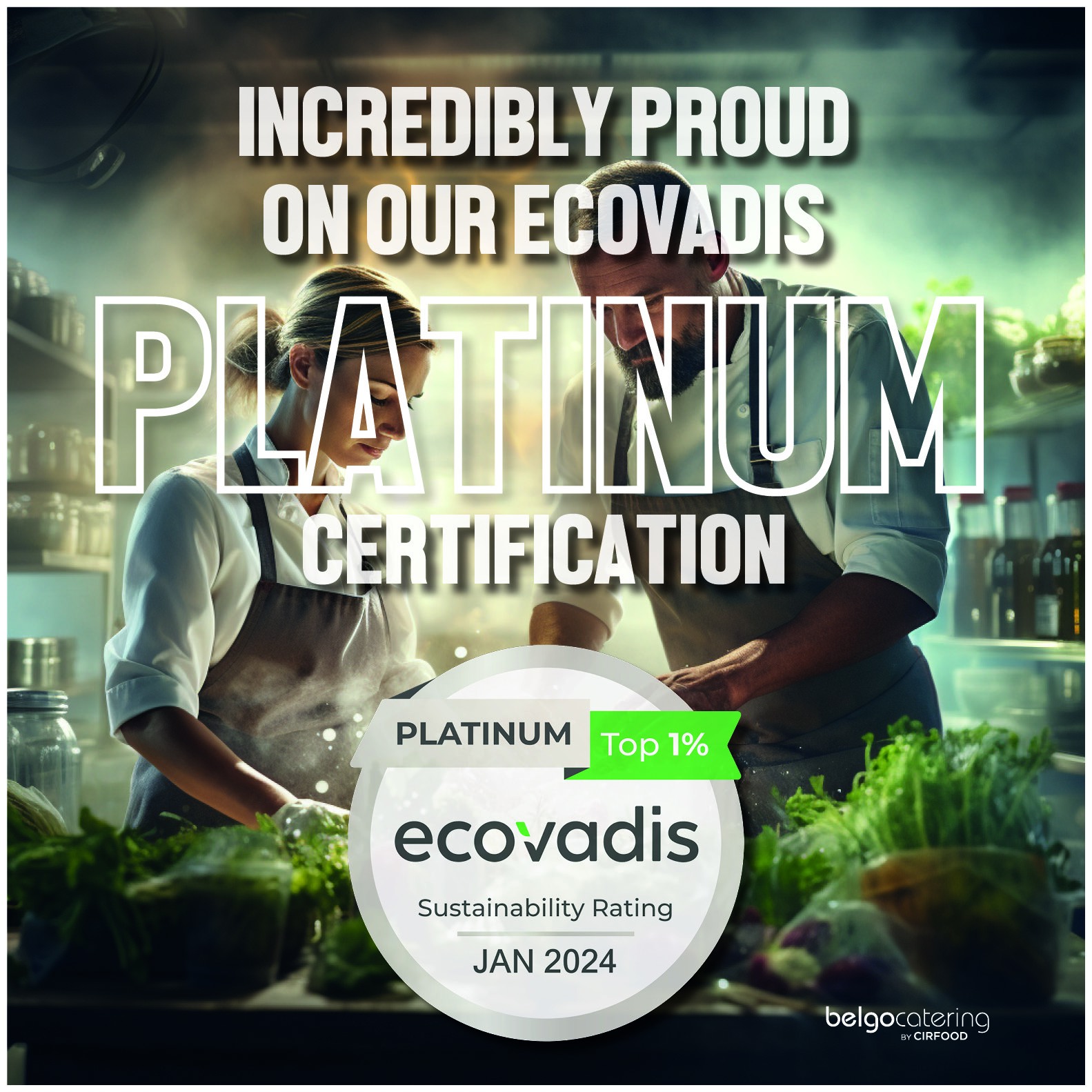 Belgocatering heeft het EcoVadis PLATINUM certificaat ontvangen en is daarmee een van de meest duurzame bedrijven in België! 